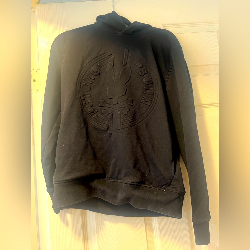 Mens black Psycho Bunny hoodie embossed logo size xs